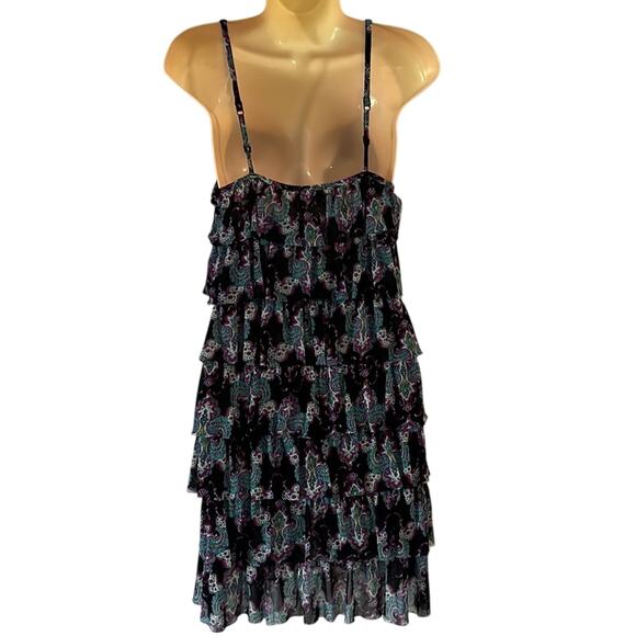 Express Paisley Print Knit Tiered Dress Woman Size Medium Flapper Ruffle Retro - Picture 4 of 10